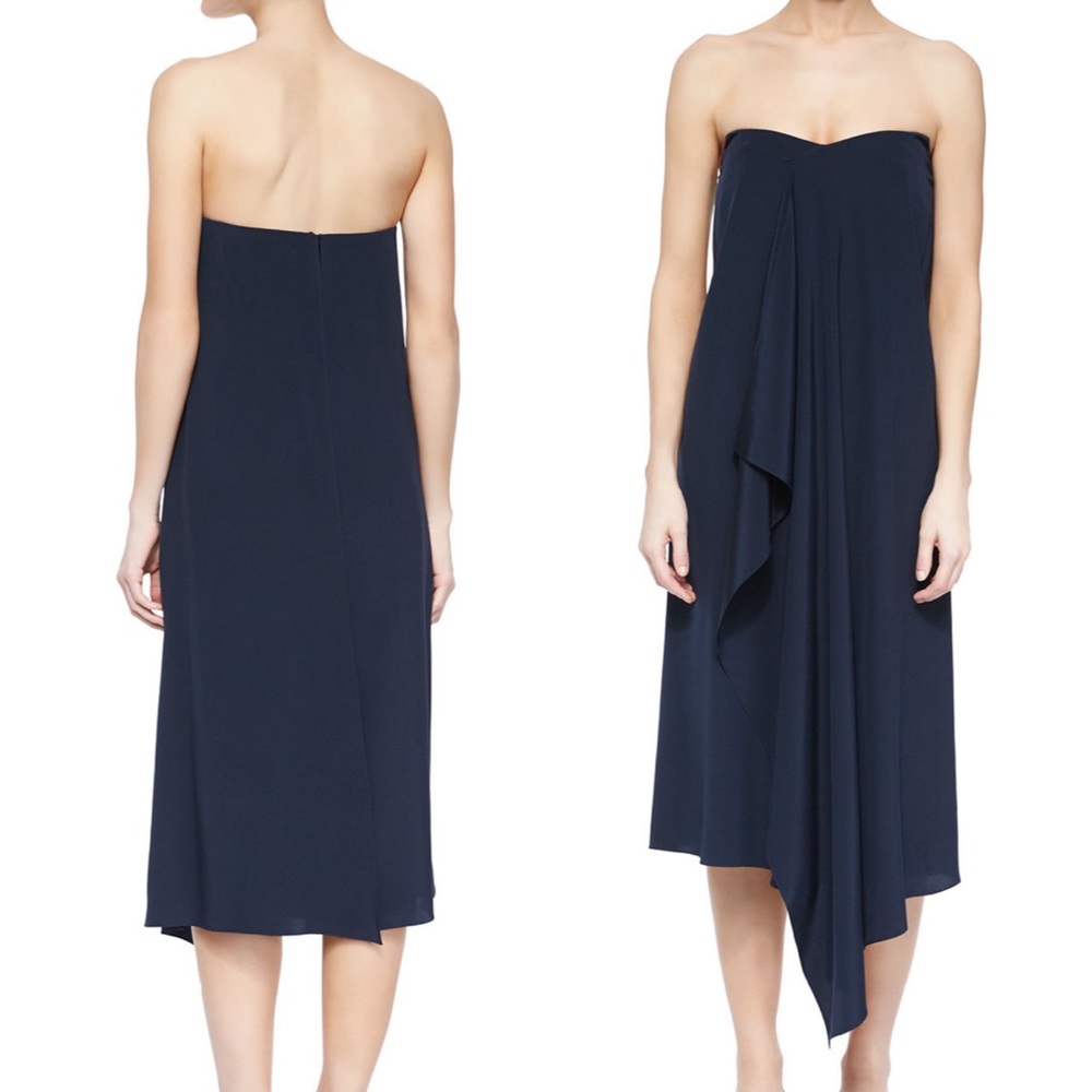 Tibi Strapless Drape Front Dress, Navy/Black